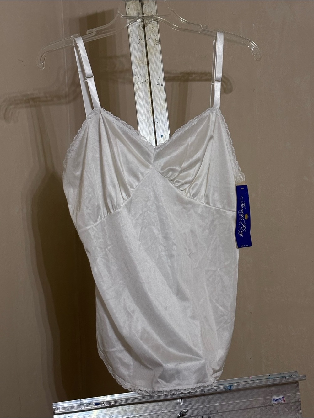 VTG Nancy King Camisole White Nylon Lace Trim Lingerie Dress NWT Deadstock USA